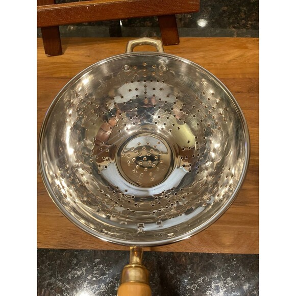 Vintage ODI Copper 9" Colander Strainer Wood & Brass Handle - Picture 4 of 7